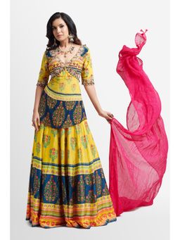 Nikkie J - Aboli Printed Embellished Kurta with Lehenga and Dupatta (Set of 3)