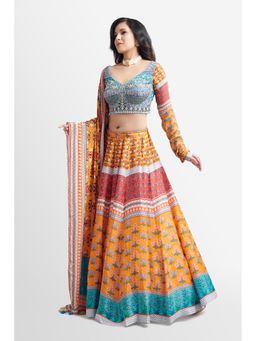 Nikkie J - Alyza Printed Embellished Blouse with Lehenga and Dupatta (Set of 3)