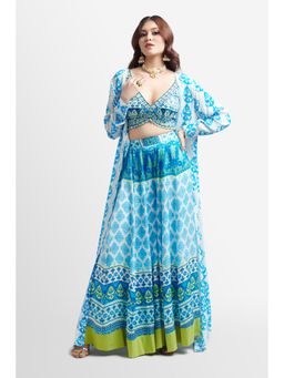 Nikkie J - Amara Printed Embellished Blouse with Lehenga and Jacket (Set of 3)