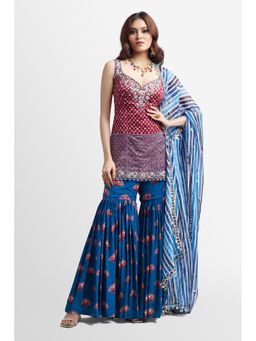 Nikkie J - Inara Printed Embellished Kurta with Sharara and Dupatta (Set of 3)