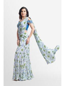 Nikkie J - Mahira Embellished Pre Drape Saree with Stitched Blouse