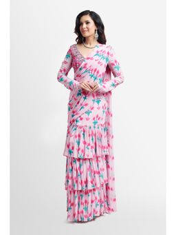 Nikkie J - Mysha Printed Embellished Pre Drape Saree with Stitched Blouse