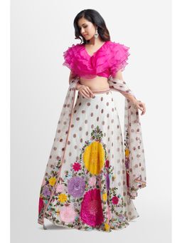 Nikkie J - Ziva Floral Embellished Blouse with Lehenga and Dupatta (Set of 3)