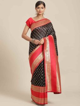 Silk Land - Banarasi Art Silk Saree with Unstiched Blouse Piece Black with Unstitched