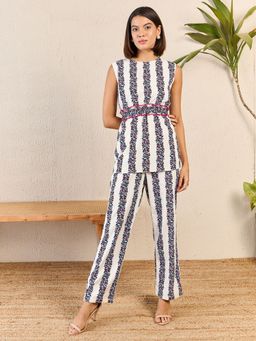 Kibo - Womens Off White Sleeveless Printed Co-Ord (Set of 2)