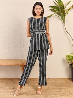 Kibo - Womens Black Sleeveless Stripes Co-Ord (Set of 2)
