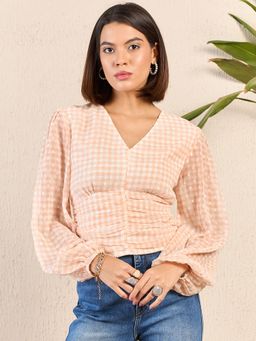 Kibo - Womens Cinched Ruched V-Neck Top