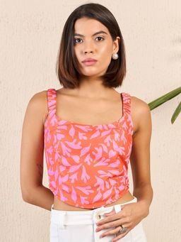 Kibo - Womens Orange Ruched Strap Crop Top