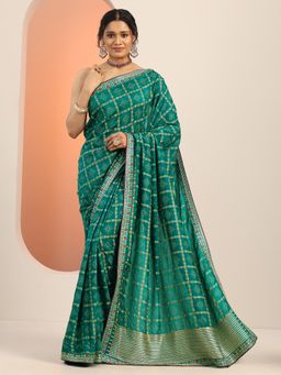 Libas - Green Bandhani Printed Embroidered Border Saree with Unstitched Blouse