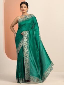 Libas - Green Embroidered Stone Work Saree with Unstitched Blouse
