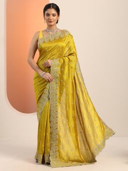 Libas - Yellow Zari Embroidered Saree with Unstitched Blouse