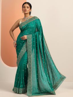 Libas - Green Stylish Zari Embroidered Saree with Unstitched Blouse