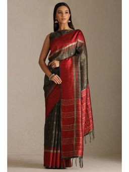 Soch - Olive Tussar Zari Woven Design Tassel Saree with Unstitched Blouse