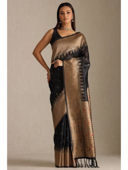 Soch - Black Tussar Zari Woven Design Tassel Saree with Unstitched Blouse