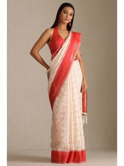 Soch - Off White Tussar Zari Woven Design Tassel Saree with Unstitched Blouse