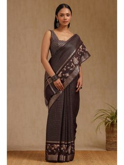 Soch - Brown Art Silk Checked Zari Woven Saree with Unstitched Blouse