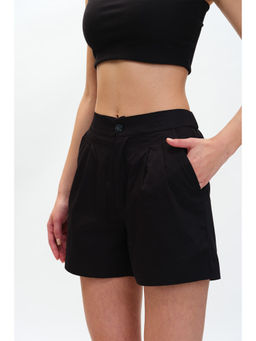 Bonkers Corner - Black Solid Bermuda Shorts