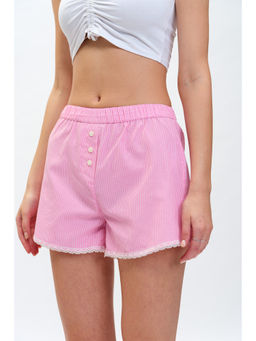 Bonkers Corner - Pink Checkered Lace Trimmed Shorts