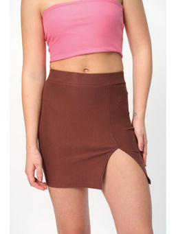 Bonkers Corner - Mocha Brown Solid A-Line Slit Skirt