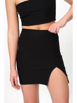 Bonkers Corner - Essential Black Solid A-Line Slit Skirt