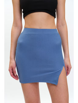 Bonkers Corner - Dusty Blue Solid A-Line Slit Skirt