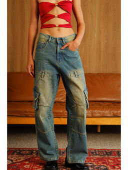 Bonkers Corner - Stone Wash Blue Workwear Cargo Jeans