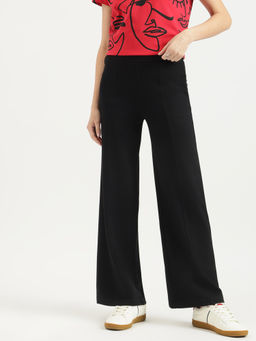 United Colors of Benetton - Black Solid Centre Pin Tuck Pull Up Pant
