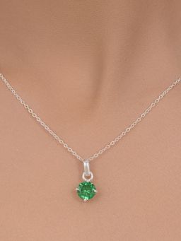Margento Jewels - 925 Sterling Silver Natural Classic Green Emerald Topaz Pendant with Chain