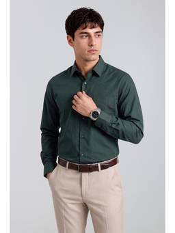 Peter England - Mens Green Solid Formal Shirt