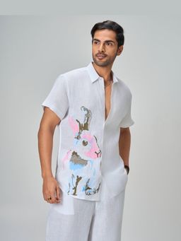HONEY&ME - White Embroidered Regular Fit Shirt