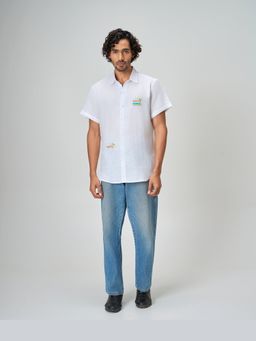 HONEY&ME - White Embroidered Linen Regular Fit Shirt