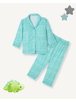FUNKRAFTS - Kids Premium Cotton Collar Style Pyjama & Shirt-Green (Set of 2)