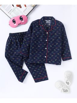 FUNKRAFTS - Boys Premium Cotton Full Sleeves Collar Style Pyjama Shirt-Blue (Set of 2)