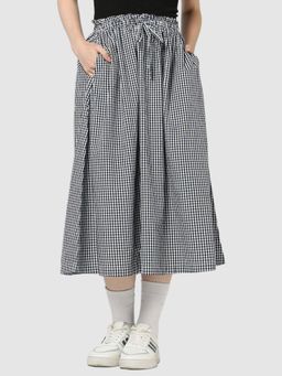GAP - Women Navy Blue High-Rise Regular Fit Gingham Gathered Skirt