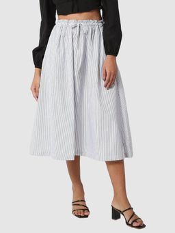 GAP - Women White Natural High Waist Regular Fit Pin-Stripe Gathered Skirt
