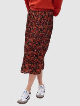 GAP - Women Red Mid-Rise Slim Fit Floral Wrap Skirt