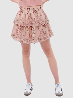 GAP - Women Pink Mid-Rise Regular Fit Floral Layered Skirt