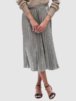 GAP - Women Silver Mid-Rise Slim Fit Metallic Pleated Skirt