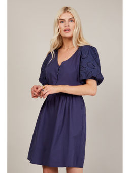 Trendyol - Navy Puff Sleeve Belt Mini Dress