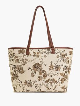 Twenty Dresses by Nykaa Fashion - Womens Brown Floral Printed Structured Office Tote Bag