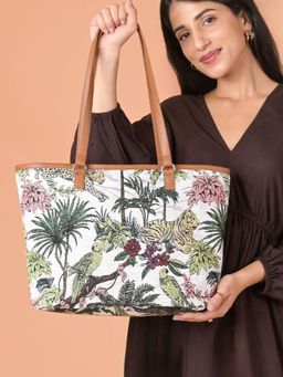 Twenty Dresses by Nykaa Fashion - Womens Floral Printed Structured Cotton Tote Bag
