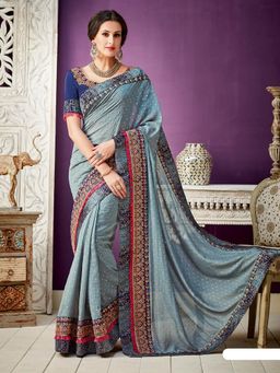 Odette - Grey Georgette Designer Saree with Unstitched Blouse