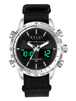 Sylvi - Luxury Analog Digital Dial Fabric Strap Casual Watch for Men
