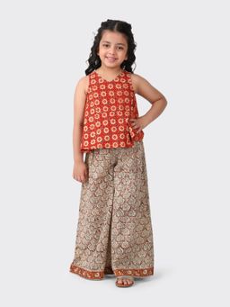 Fabindia - Beige Hand Block Print Cotton Sleeveless Palazzo (Set of 2)