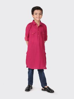 Fabindia - Pink Cotton Solid/plain Boys Kurta
