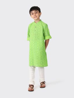 Fabindia - Green Cotton Printed Boys Kurta