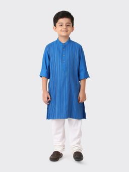Fabindia - Blue Viscose Blend Embroidered Boys Kurta