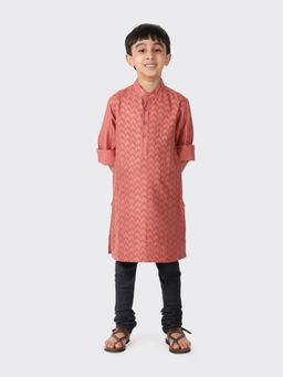 Fabindia - Peach Viscose Blend Printed Boys Kurta