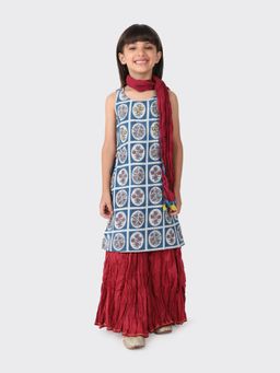 Fabindia - Blue Cotton Printed Lehenga (Set of 3)