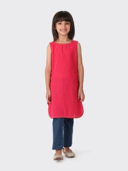 Fabindia - Pink Cotton Embroidered Girls Kurta
